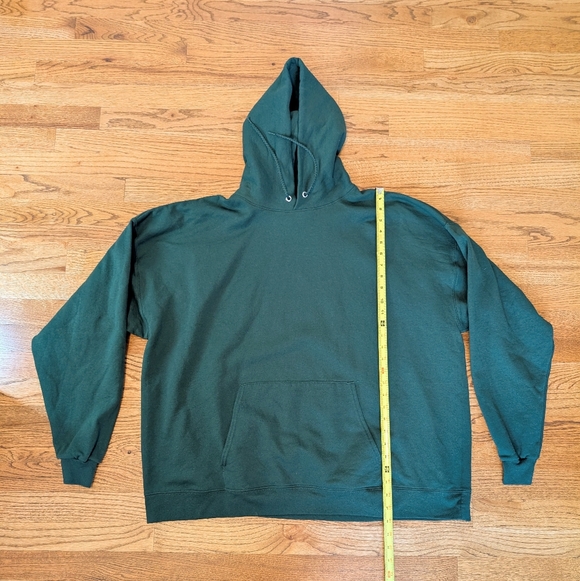 Men's Hoodie Dark Green Pullover Sweatshirt With Hood Hanes Ecosmart Size 3XL - Picture 4 of 5
